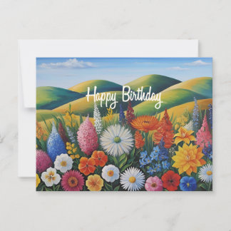 Gefeliciteerd Verjaardag Zomerbloemen op de Heuvel Briefkaart
