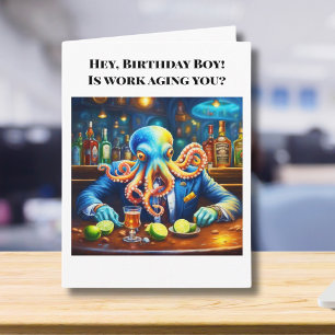 Gefeliciteerd Verjaardags Octopus Collega Bij Bar Kaart