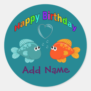 Gefeliciteerd Verjaardagsvis, Hart, Persoonlijk. Ronde Sticker