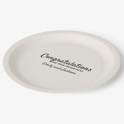 Gefeliciteerd Verloving Script Name Cream White Papieren Bordje (Gekanteld)