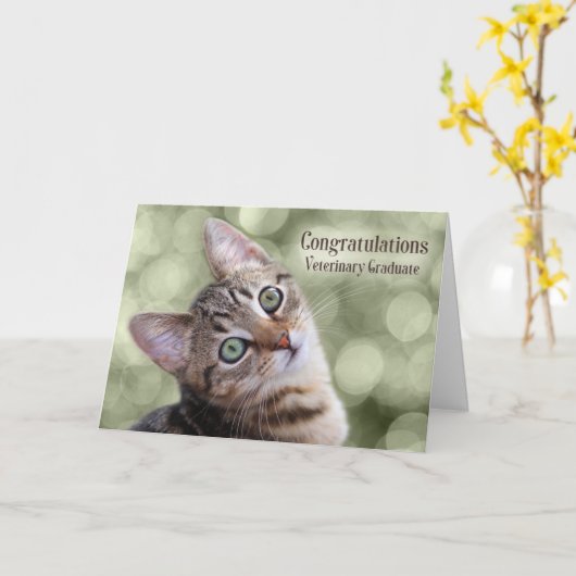 Gefeliciteerd, Veterinary Tabby Kitten Afstuderen Kaart (Gele Bloem)