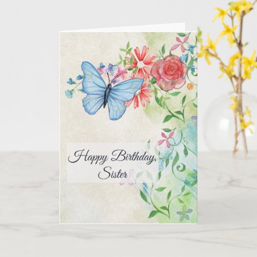 Gefeliciteerd, Vlinder en Bloemen Kaart (Gele Bloem)