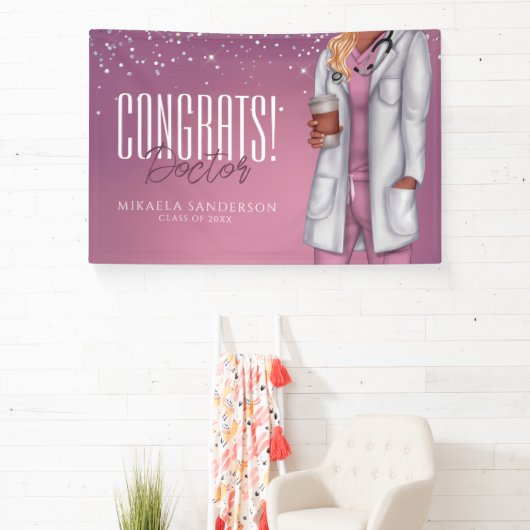 Gefeliciteerd Vrouw Medisch Dokter Afstuderen Spandoek (Insitu)