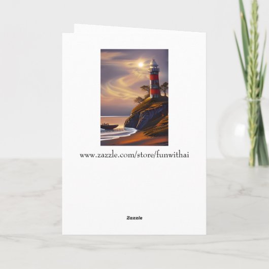 Gefeliciteerd | vuurtoren en zonsondergang kaart (Achterkant)