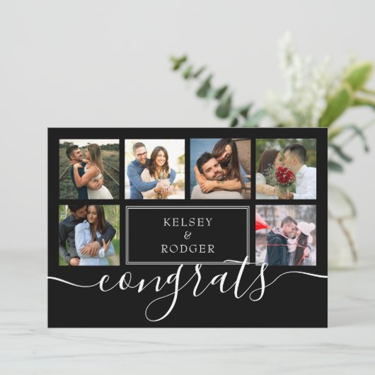 Gefeliciteerd Weddenschap Foto Collage Black en Wh Kaart (Staand voorkant)