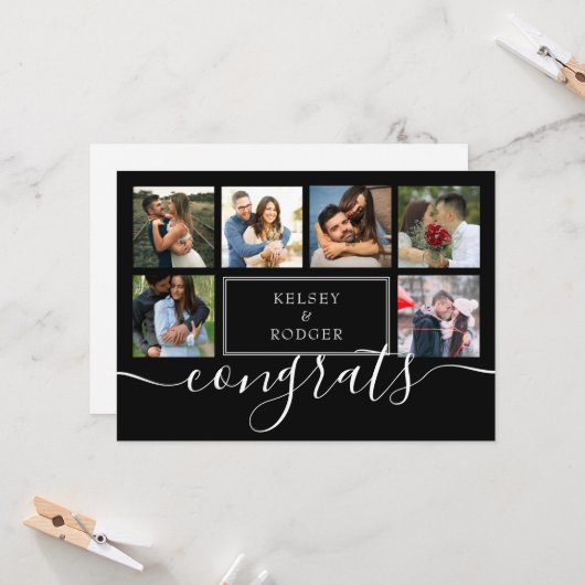 Gefeliciteerd Weddenschap Foto Collage Black en Wh Kaart (Voorkant / Achterkant in situ)