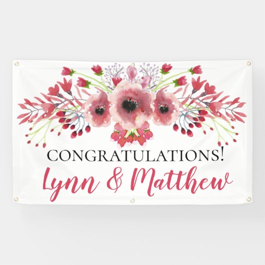 Gefeliciteerd Wedding Banner Poppy Red Flowers (Horizontaal)