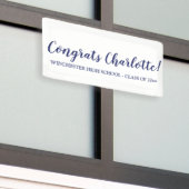 Gefeliciteerd wit navy aangepaste script naam afst spandoek (Buitenkant Gebouw)