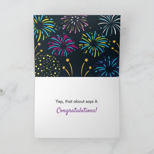 Gefeliciteerd, WOOO HOOO! Met Fireworks en Sta Bedankkaart (Binnen)