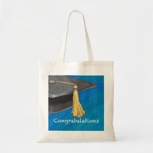 Gefeliciteerd, zwart en blauw tote bag