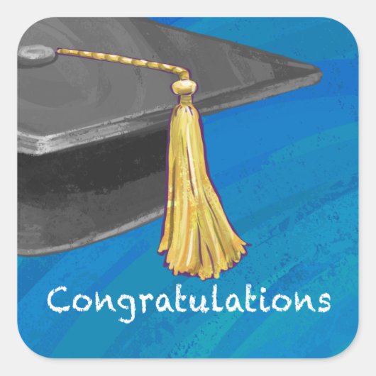Gefeliciteerd, zwart en blauw vierkante sticker (Voorkant)