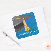 Gefeliciteerd, zwart en blauw vierkante sticker (Envelop)