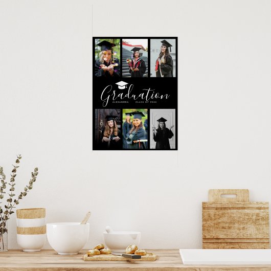 Gefeliciteerd Zwart Wit Afstuderen 6 Foto Poster (Keuken)