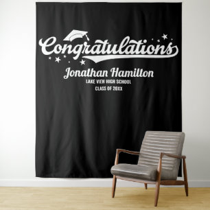 Gefeliciteerd Zwarte Afstudeerfeest Achtergrond Wandkleed