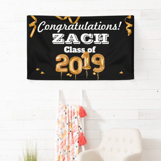 Gefeliciteerd, zwarte/goudbanner van Afstuderen kl Spandoek (Insitu)