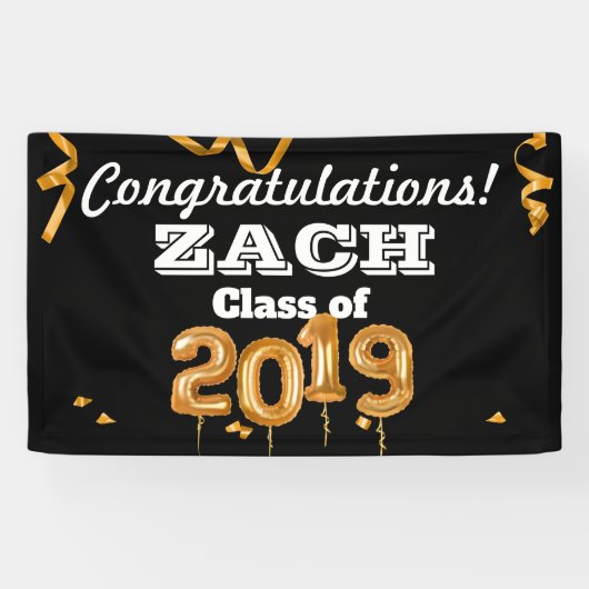 Gefeliciteerd, zwarte/goudbanner van Afstuderen kl Spandoek (Horizontaal)