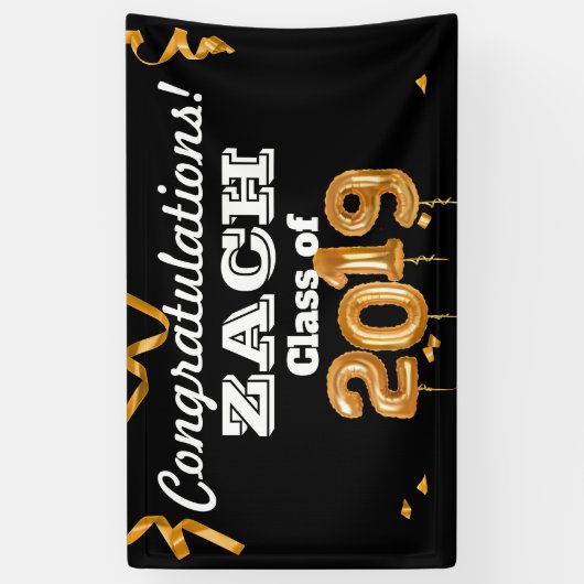 Gefeliciteerd, zwarte/goudbanner van Afstuderen kl Spandoek (Verticaal)