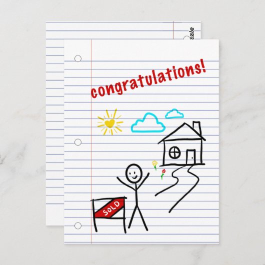 gefeliciteerde notebookschetsen thuis briefkaart (Voorkant / Achterkant)