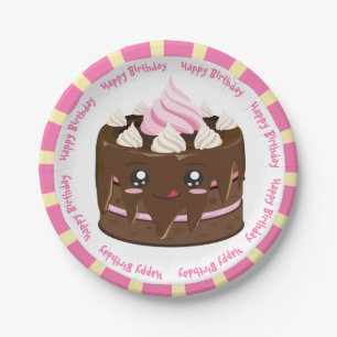Gefeliciteerde verjaardagschocolade kawaii cake papieren bordje