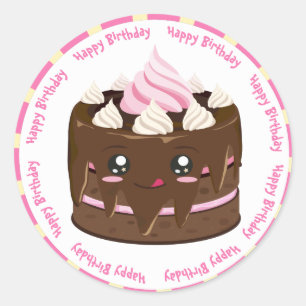 Gefeliciteerde verjaardagschocolade kawaii cake ronde sticker