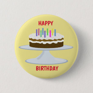 Gefeliciteerde verjaardagstaart, kaarsen ronde button 5,7 cm