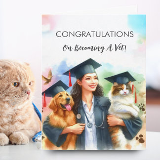 Gefeliciteerde vrouw dierenarts Cute hond & kat Kaart