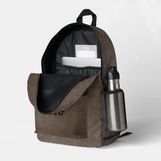 Gefextureerd bruin kunstleder monogram bedrukte rugzak (Achterkan Hoek Rechts (Open))