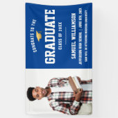 Gefiatteerd Afstudeerder Foto Blue Gold Graduparty Spandoek (Verticaal)