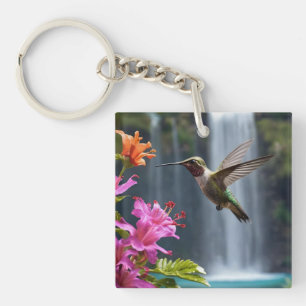 "Gefluister van Natuur: Kolibrie, Waterval, Sleutelhanger