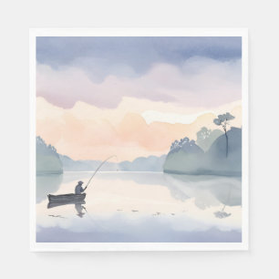 Gegaan vissen Lake Airy Watercolor Schilderij Servet