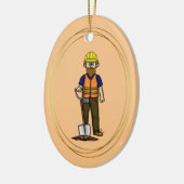 Gegaasde bouwwerker met scheerversiering keramisch ornament (Links)