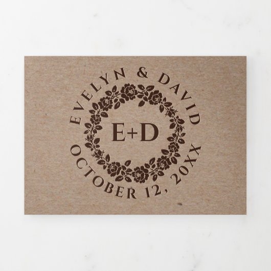 gegaufreerd roos, kraftpapier bruiloft drieluik uitnodiging (Cover)