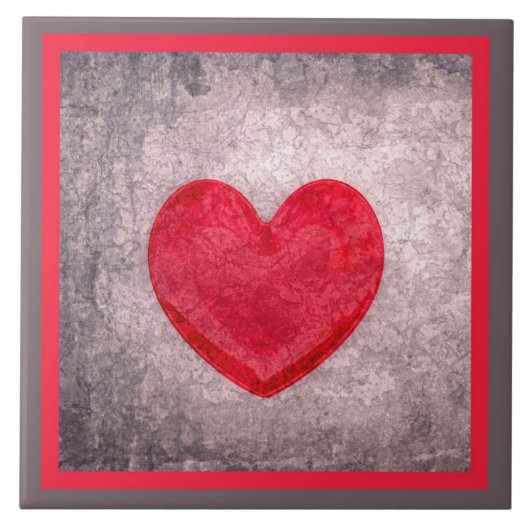 Gegerespoeld hart in grijs en rood tegeltje (Voorkant)