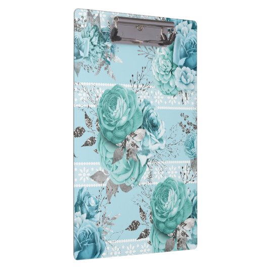 Gegevens blauwe Rozen, kant en zilver Klembord (Rechts)