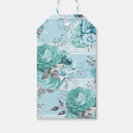 Gegevens Elegant Blue Rozen Lace Cadeaulabel (Voorkant)