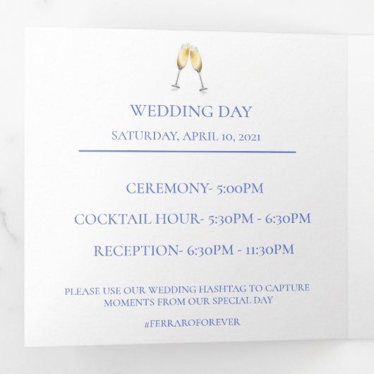 Gegevens over blauwe hydrangea Wedding Drieluik Aankondiging (Binnenzijde eerst)