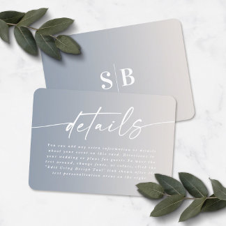 Gegevens over de Elegant Ombre Ivory & Dusty Blue  Informatiekaartje