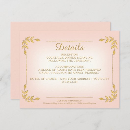 Gegevens over de goudkleurige classy bruiloft over kaart (Voorkant / Achterkant)