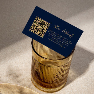 Gegevens over de mini QR Code Gold Script Navy Blu Informatiekaartje