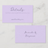 Gegevens over de minimalistische lavendebruiloft v visitekaartje (Voorkant / Achterkant)