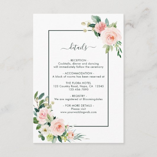 Gegevens over het bleekroze Bloom Weddenschap Informatiekaartje (Voorkant)