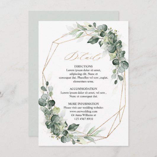 Gegevens over het Eucalyptus Greenery Geometric We Informatiekaartje (Voorkant / Achterkant)