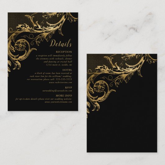 Gegevens over het huwelijk van Elegant Black Gold Informatiekaartje (Voorkant / Achterkant)