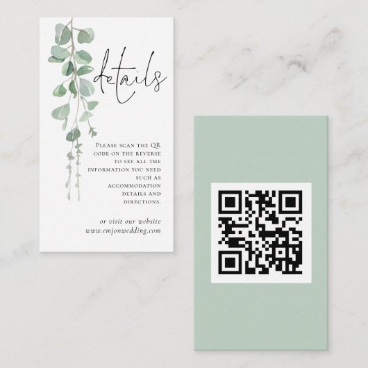 Gegevens over het minieme Eucalyptusscript QR-code Informatiekaartje (Voorkant / Achterkant)