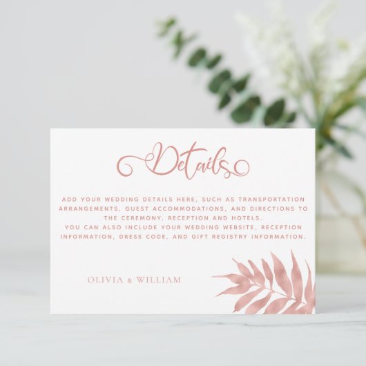 Gegevens over het moderne Roos Gold Tropical Leaf Informatiekaartje (Staand voorkant)
