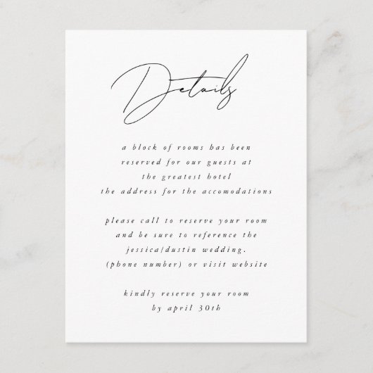 Gegevens over het zwarte-bruiloft van het elegante informatiekaartje (Voorkant)