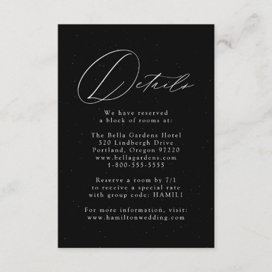 Gegevens over het zwarte en witte gevreesde huweli informatiekaartje (Voorkant)