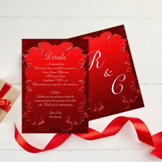 Gegevens over legant rood huwelijk informatiekaartje