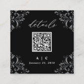 Gegevens over legant zwart-wit QR-code bruiloft Informatiekaartje (Voorkant)