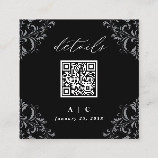 Gegevens over legant zwart-wit QR-code bruiloft Informatiekaartje (Voorkant)